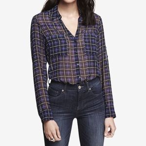 Express blue plaid sheer over shirt